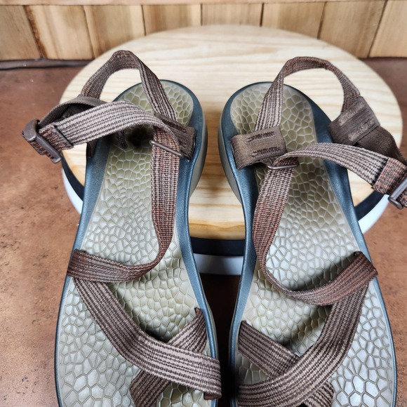 Chaco Z/2‎ Sandals Mens 12 Brown Striped Thong Toe Loop Adjustable Outdoor Shoes